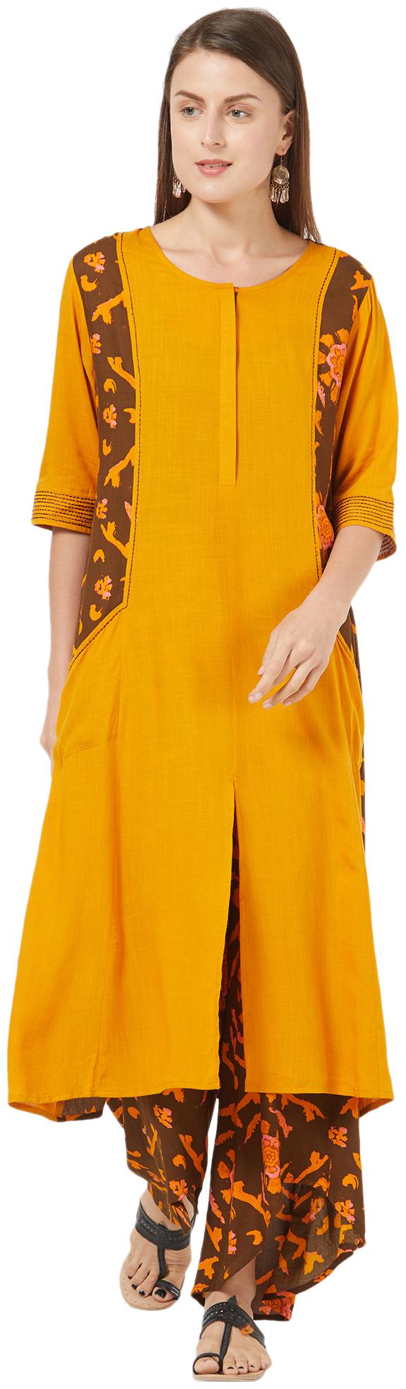 

Desi belle Women Yellow Solid Straight Kurti