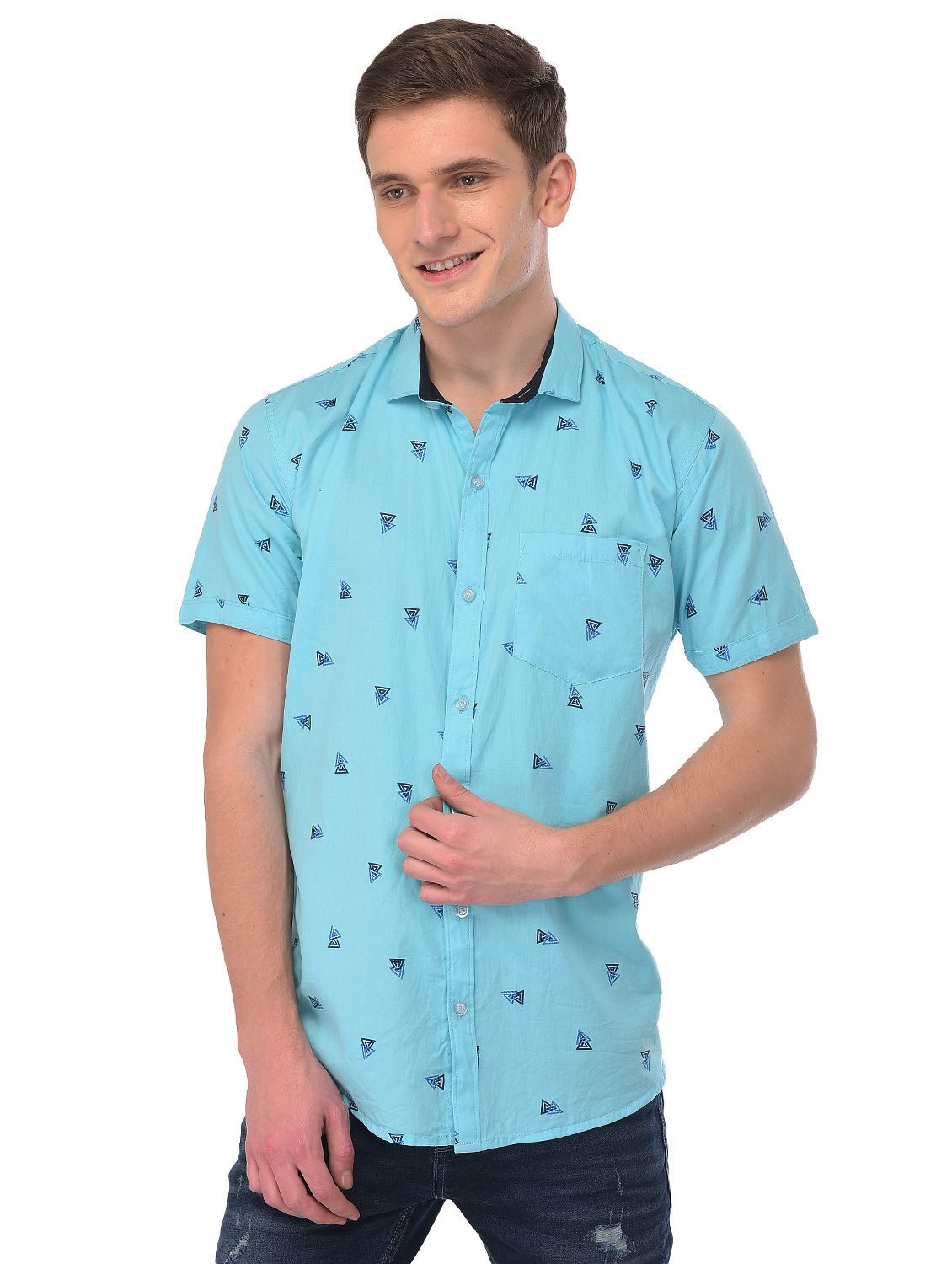 

Desi Hippo Men Blue Printed Regular Fit Casual Shirt