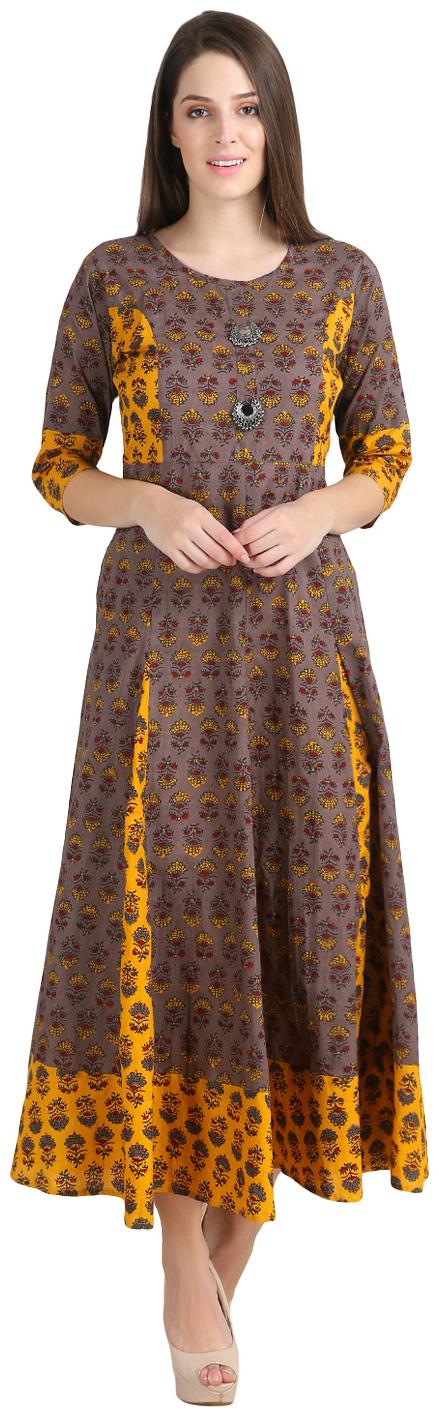 

DESI KALA Brown Printed Fit flare dress