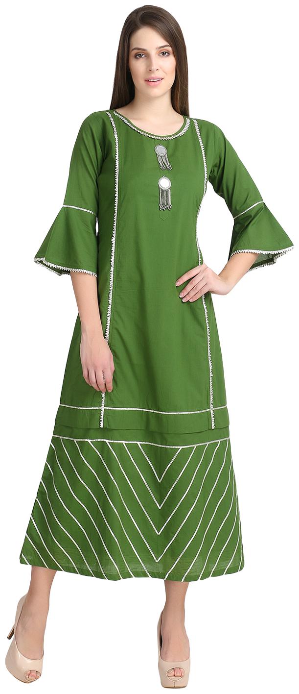 

DESI KALA Green Geometric Fit flare dress
