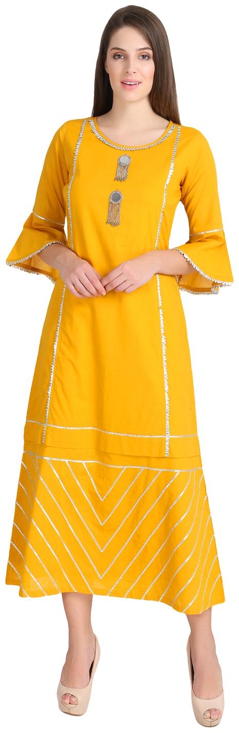 

DESI KALA Yellow Geometric Fit flare dress