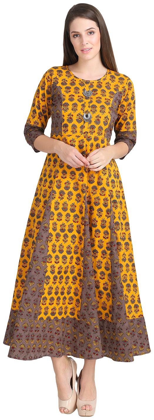 

DESI KALA Yellow Printed Fit flare dress