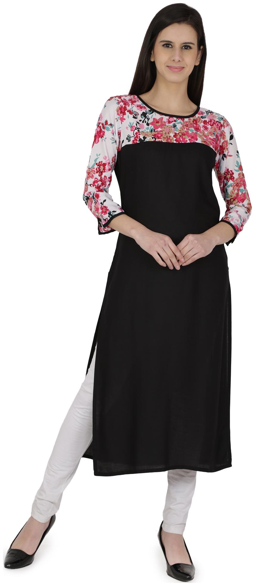 

Desi Knots Women Black Floral Straight Kurta