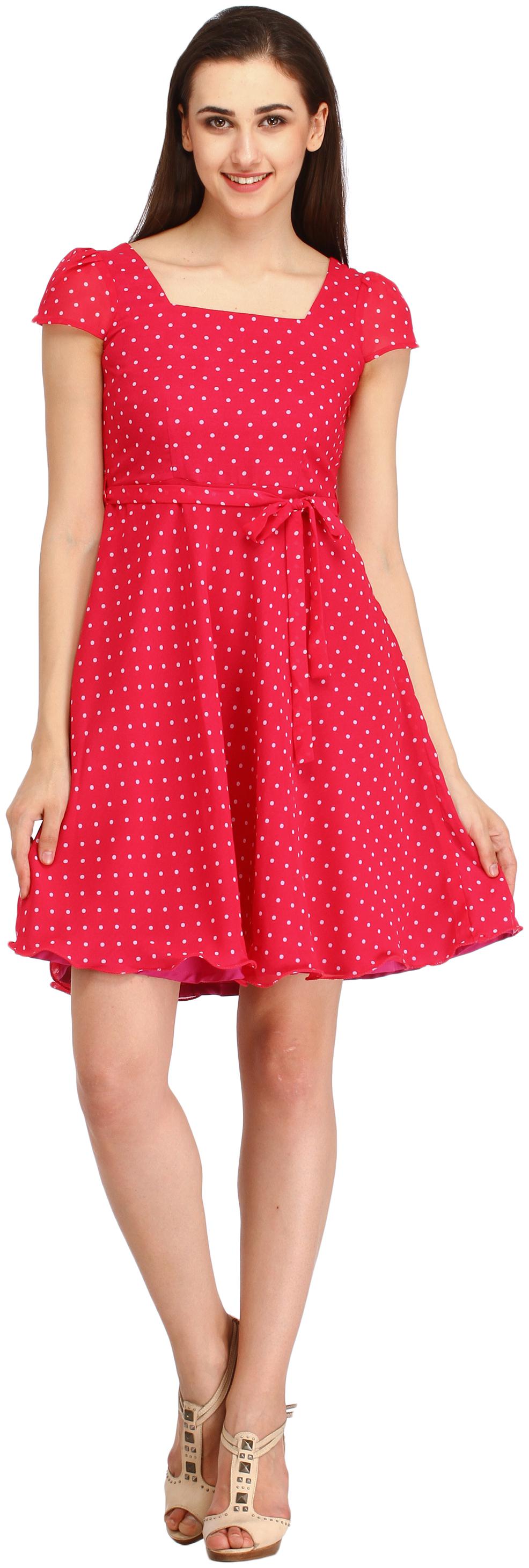 

Desi Knots Pink Polka dots A-line dress