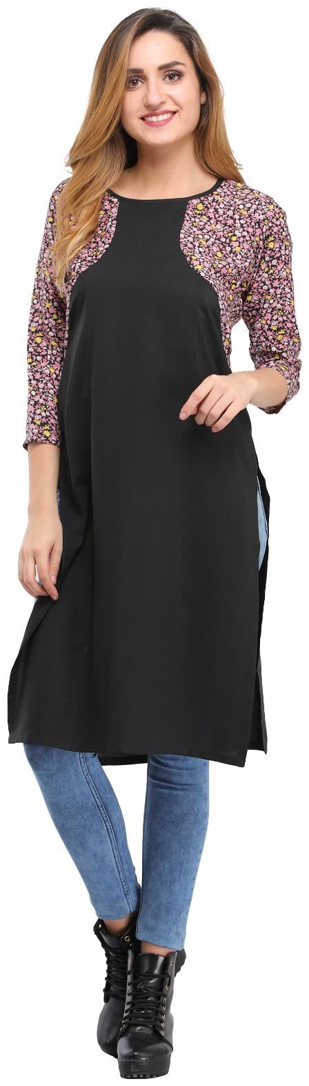 

Desi Knots Women Black Printed Straight Kurta