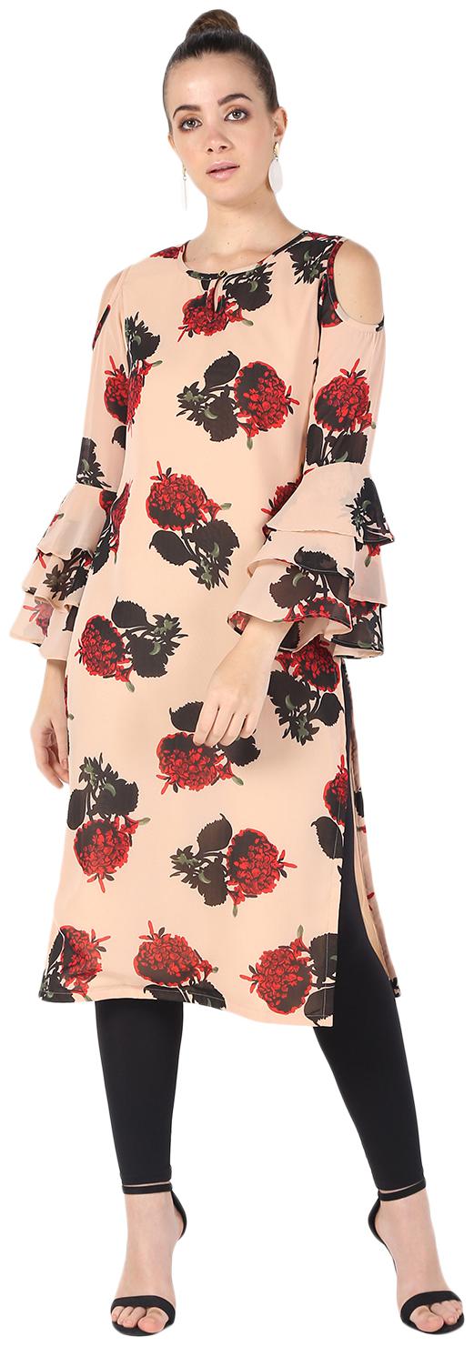 

Desi Knots Women Crepe Floral Peach Kurti