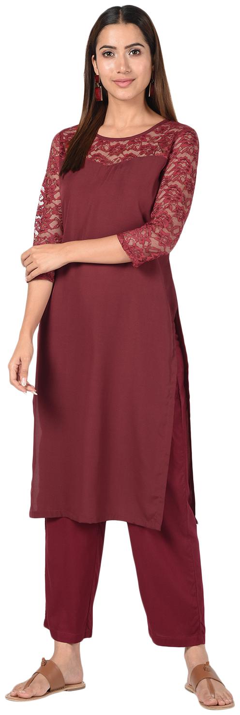 

Desi Knots Women Crepe Solid Maroon Kurti