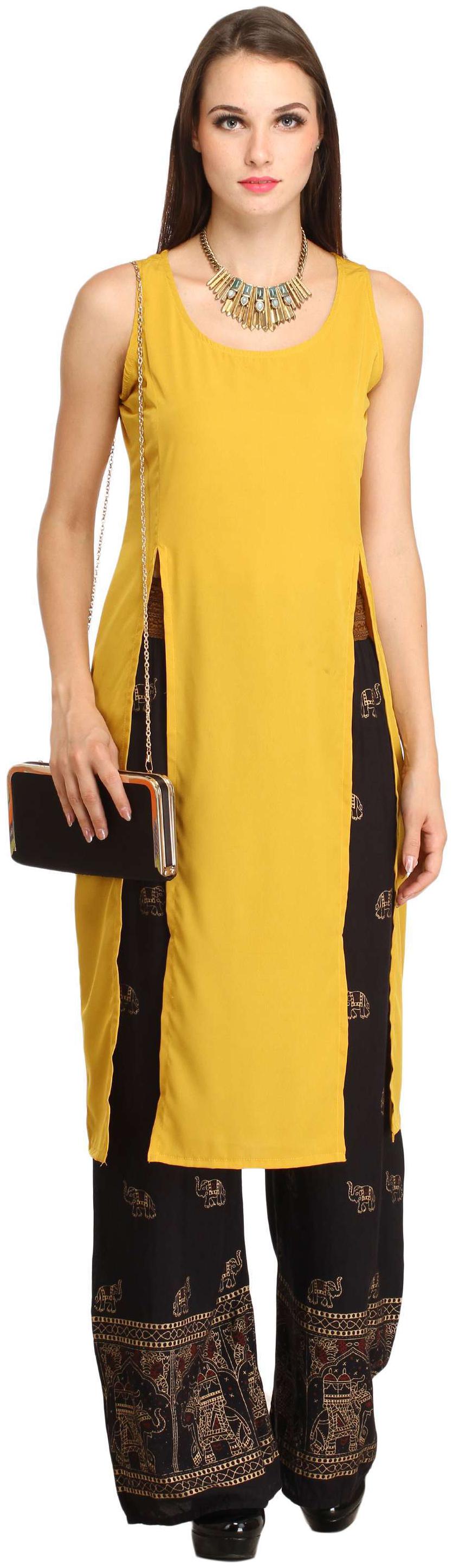 

Desi Knots Women s Mustard Slit Crepe Kurta