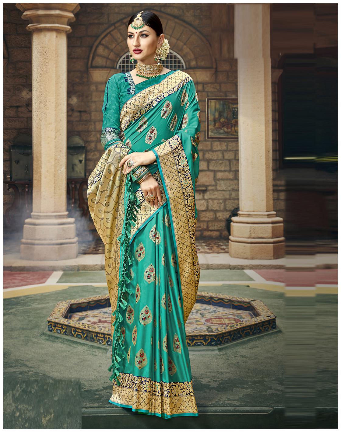 

Desibutik Green Floral Universal Designer Saree With blouse