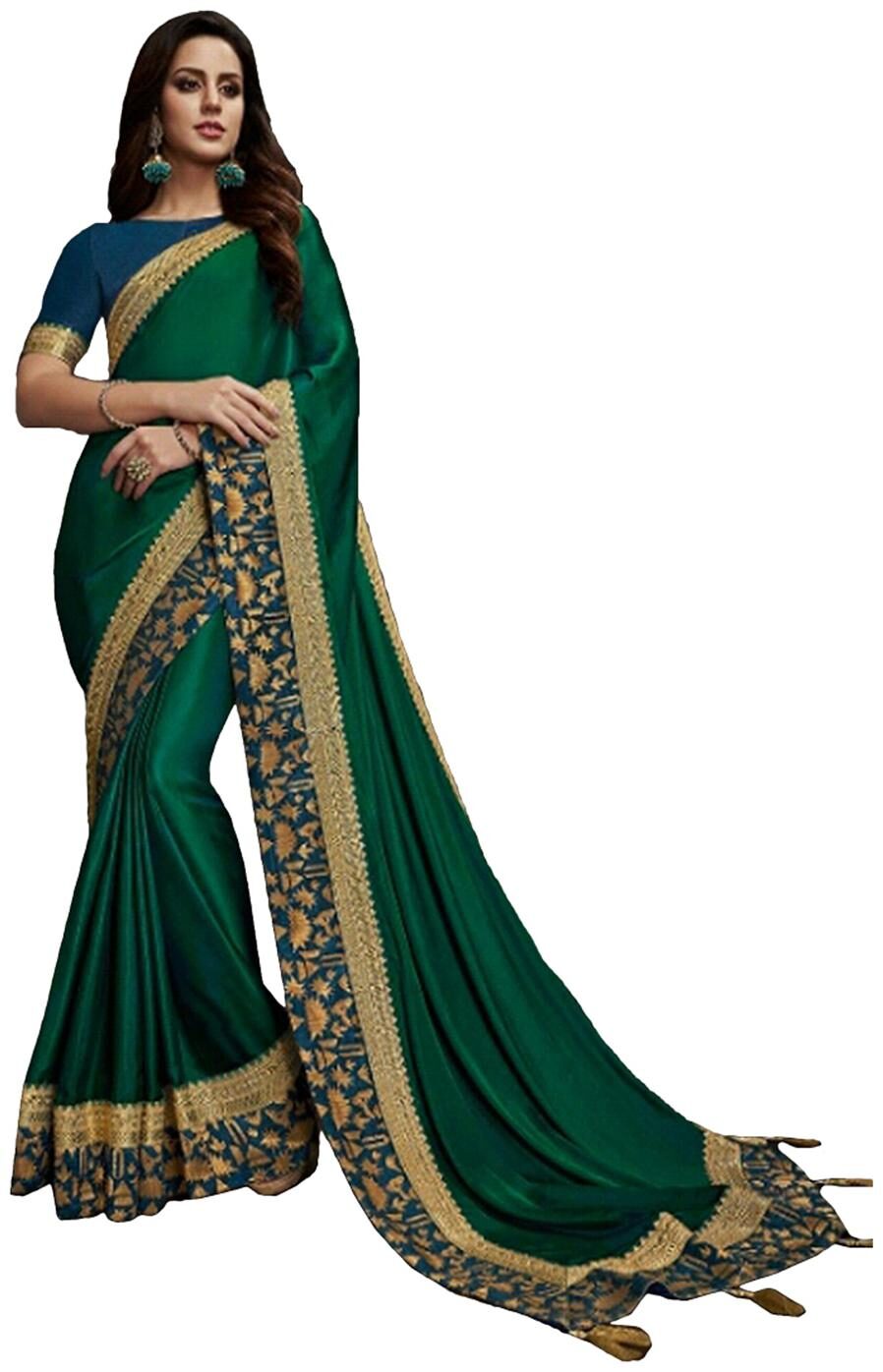 

DesiButik Party Wear Marvelous Green Satin Silk Saree