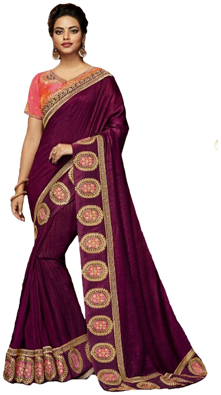 

DesiButik Party Wear Ravishing Wine Satin Silk Saree