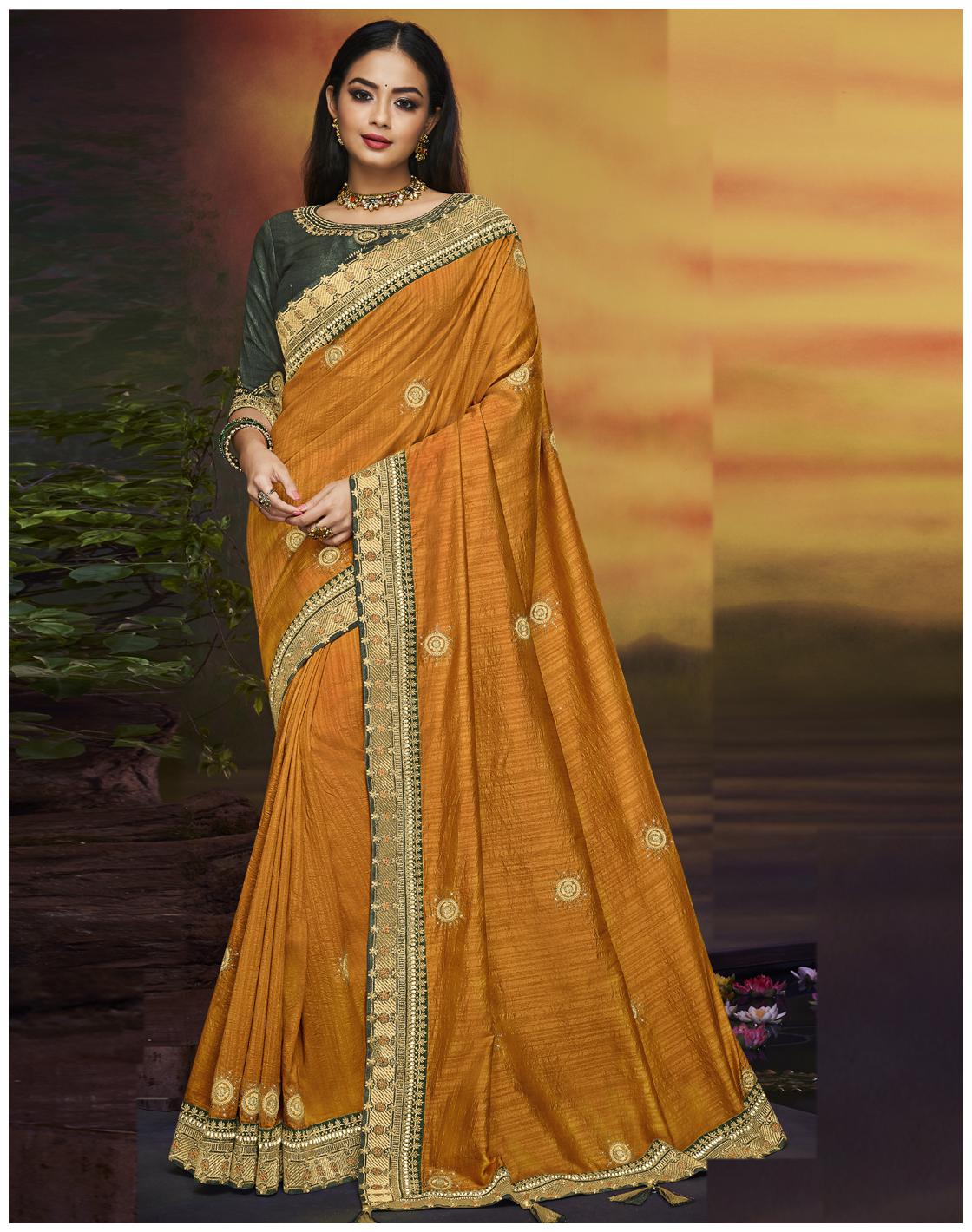 

Desibutik Yellow Floral Universal Designer Saree With blouse