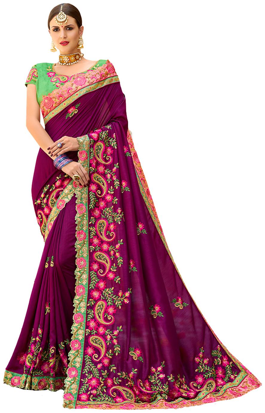 

DesiButik Party Wear Alluring Wine Chinon Silk Saree