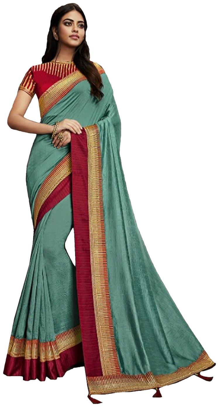 

DesiButik Party Wear Magnificent Green Satin Silk Saree