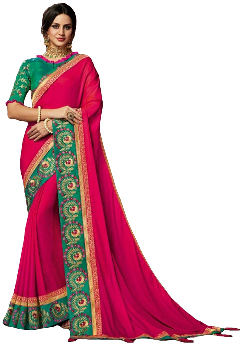

DesiButik Party Wear Lovely Pink Satin Silk Saree