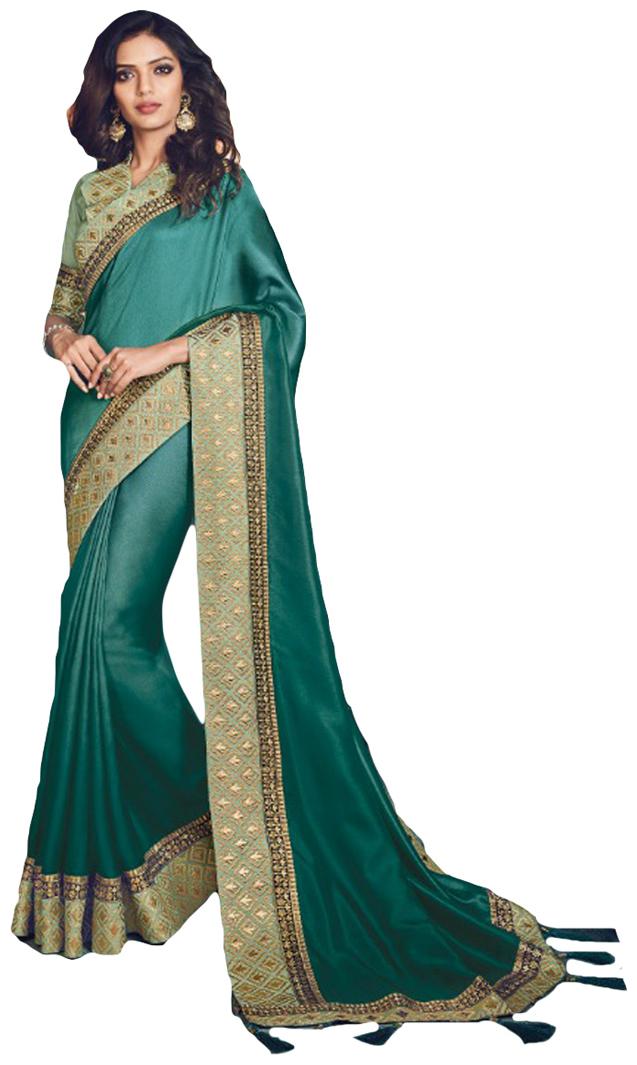 

DesiButik Party Wear Lovely Green Fancy Fabric Saree