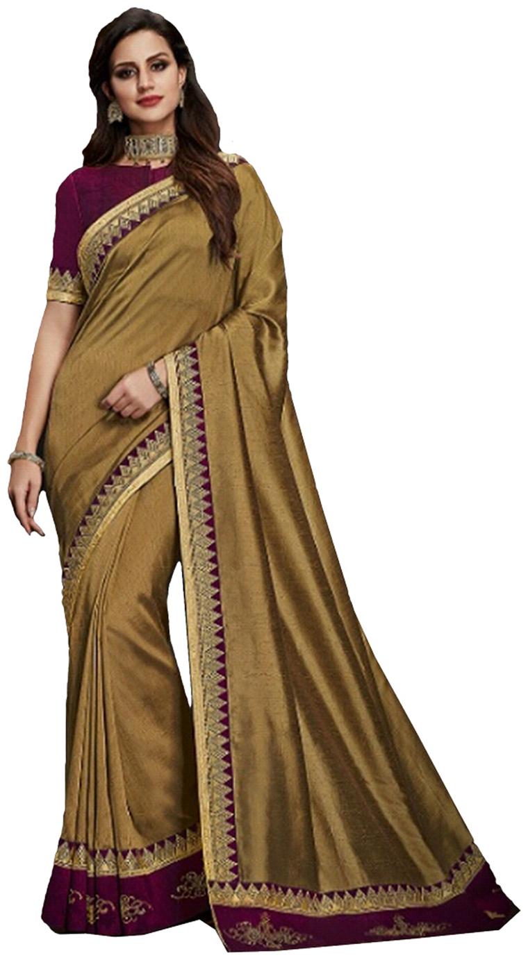 

Desibutik Brown Solid Universal Designer Saree With Blouse With blouse