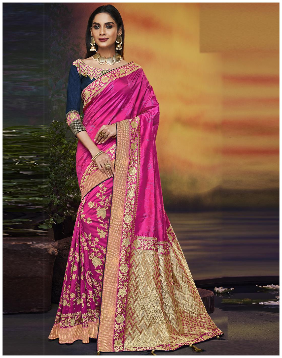 

Desibutik Pink Embroidered Universal Designer Saree With Blouse With blouse