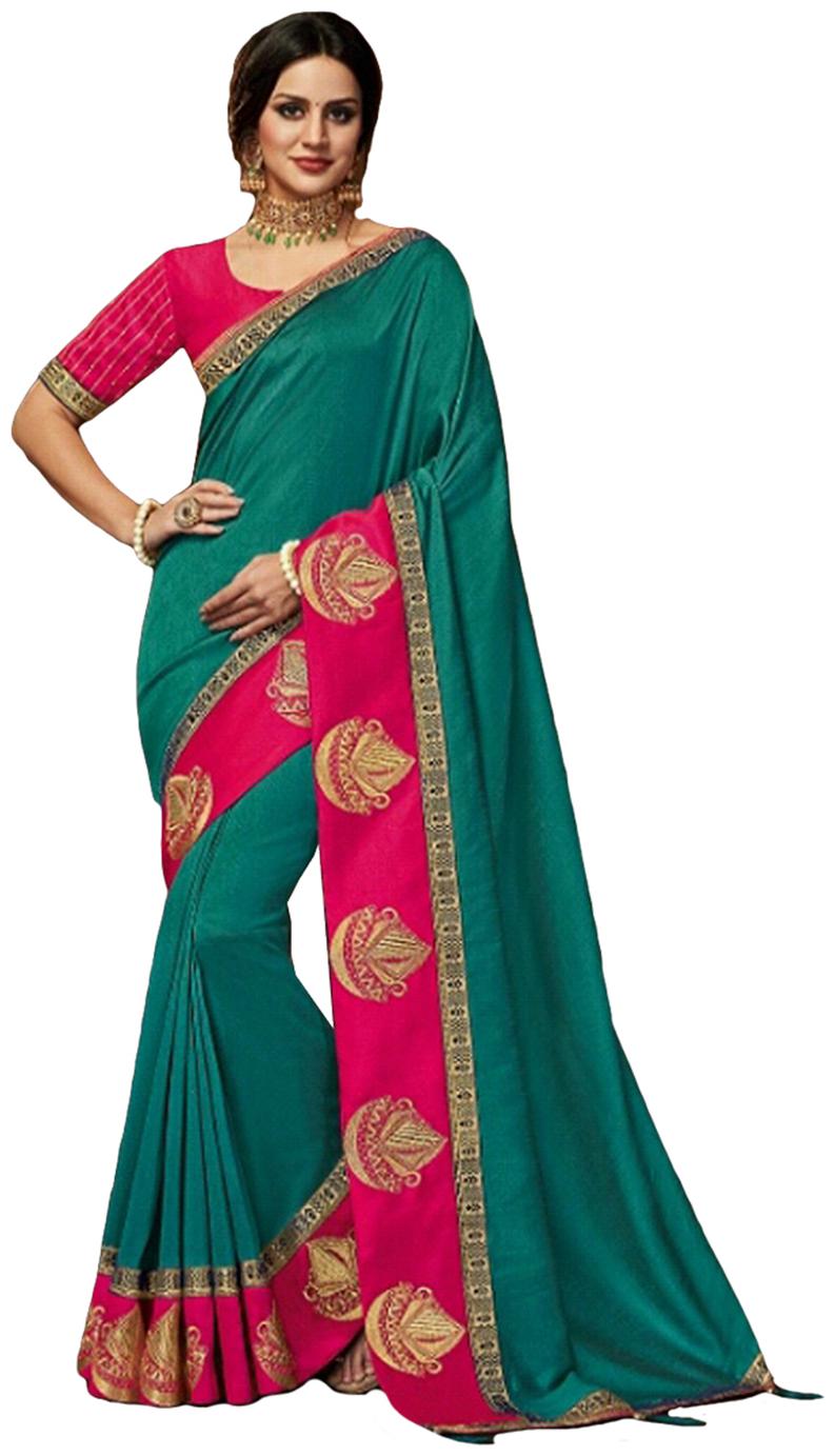

DesiButik Party Wear Magnificent Green Satin Silk Saree