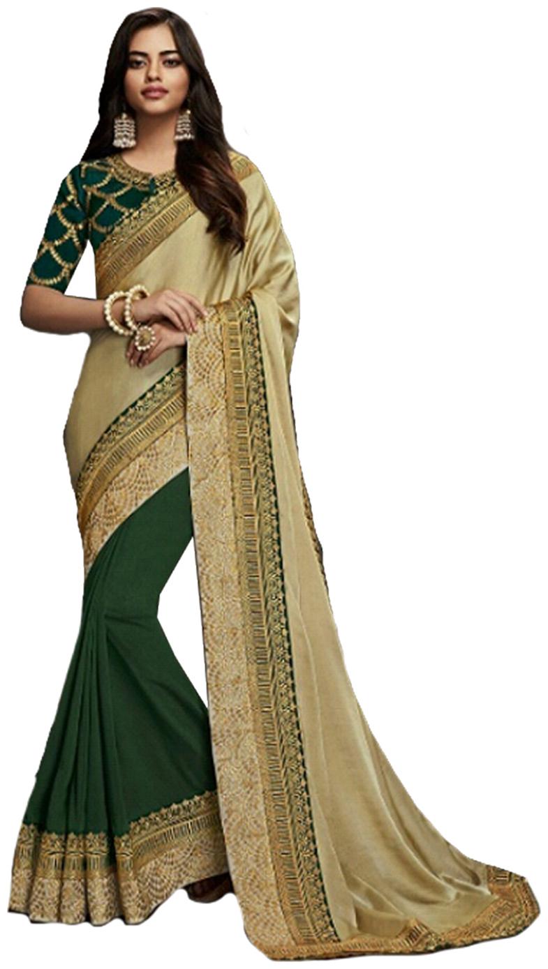 

DesiButik Party Wear Lovely Green Satin Silk Saree