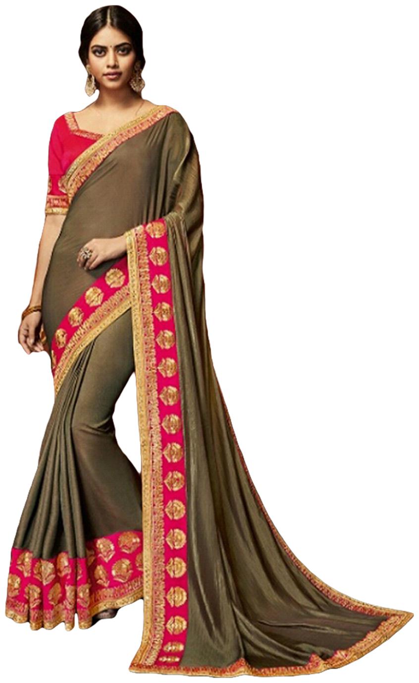 

DesiButik Party Wear Alluring Mehendi Green Satin Silk Saree