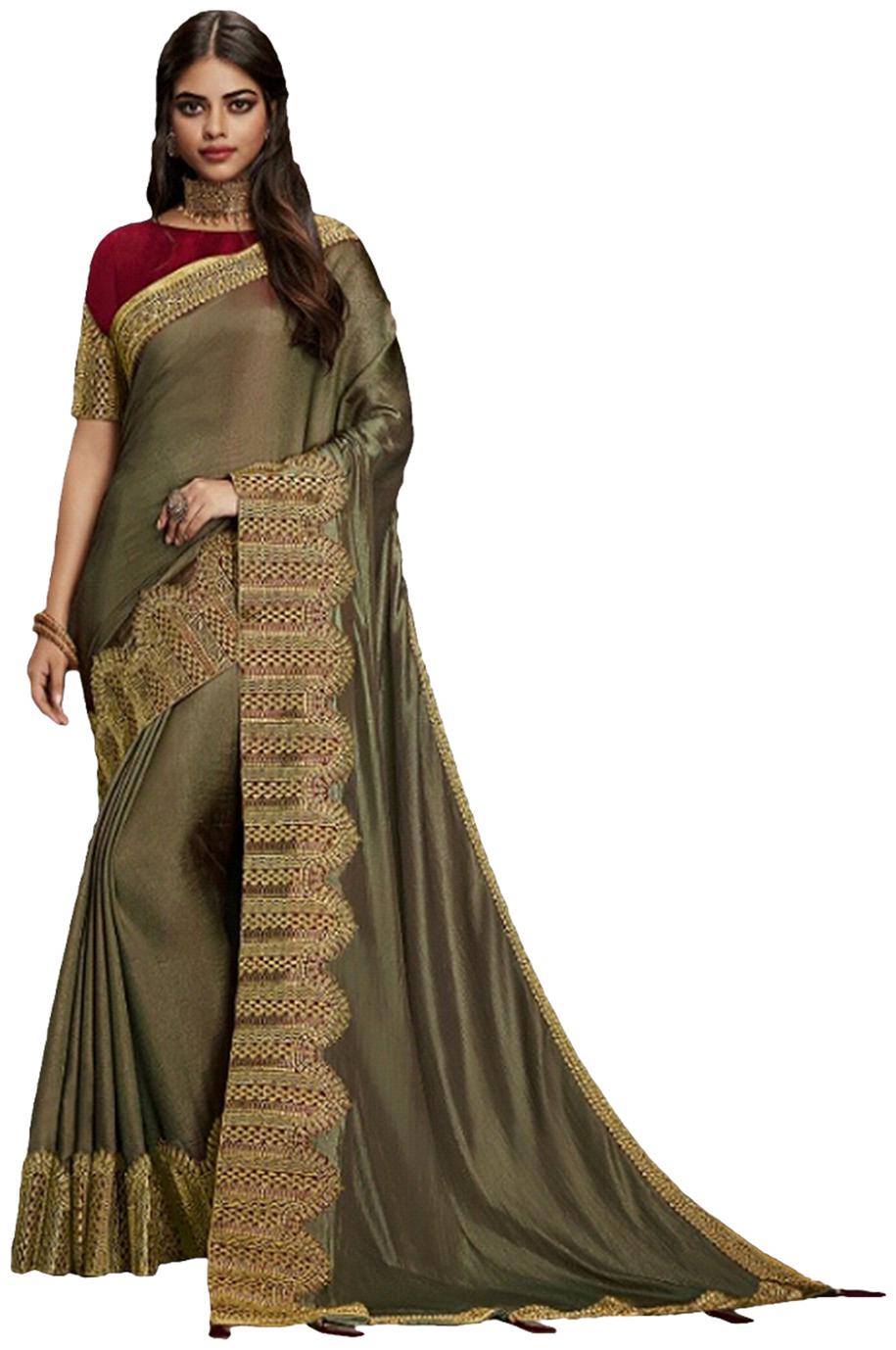 

DesiButik Party Wear Divine Green Satin Silk Saree