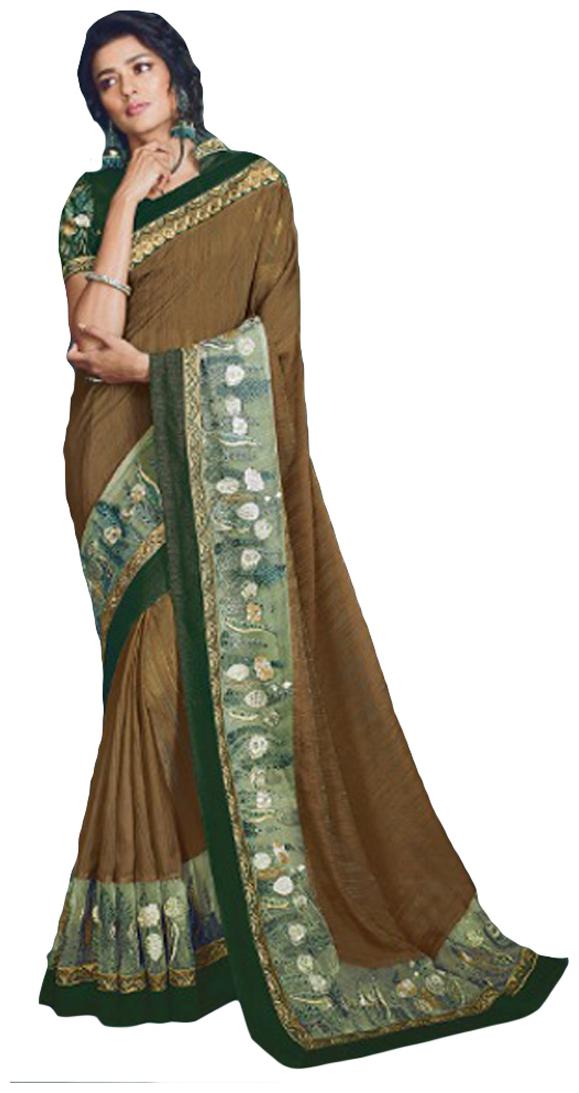 

DesiButik Party Wear Charming Brown Fancy Fabric Saree