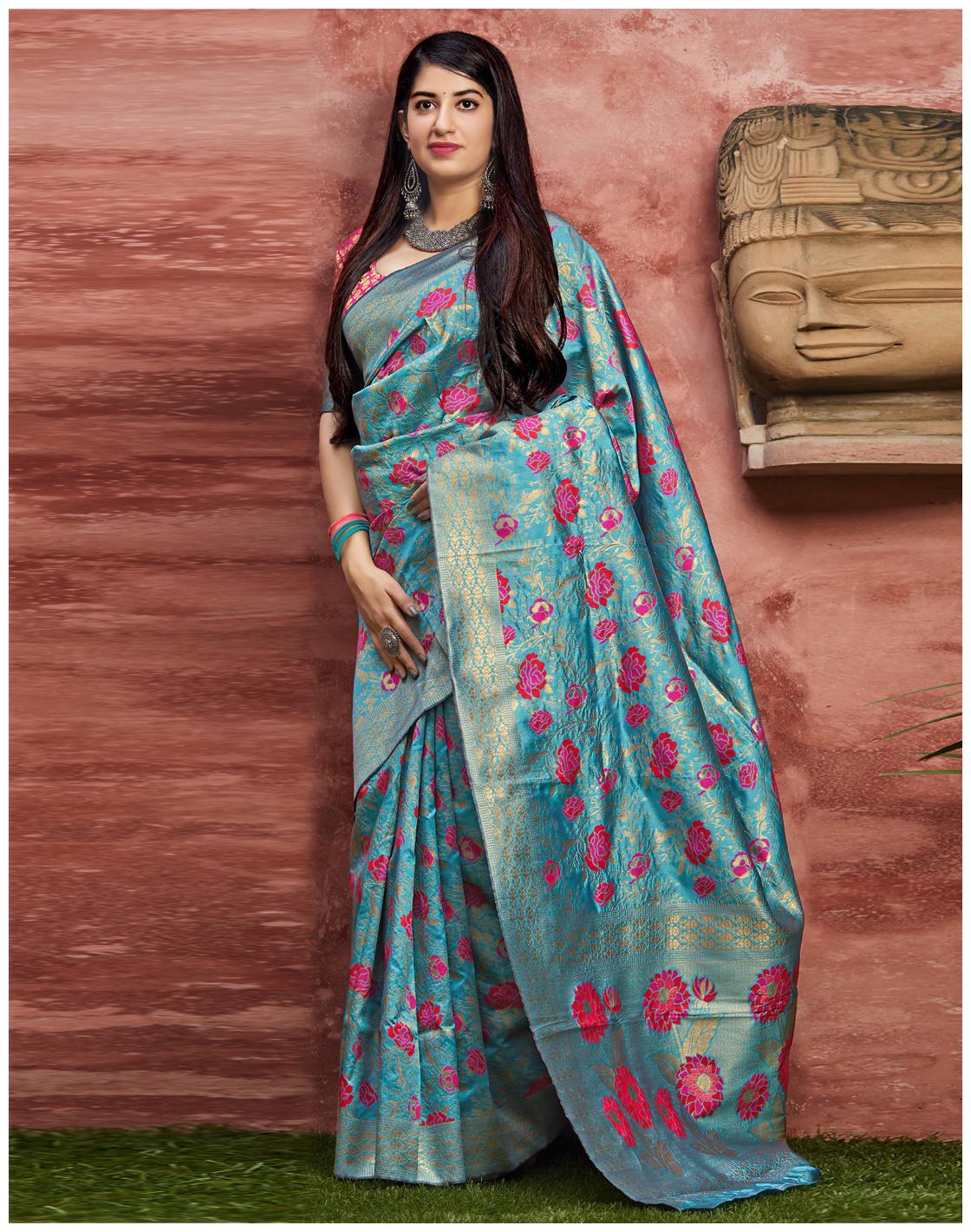 

DesiButik Party Wear Lavishing Blue Banarasi Silk Saree