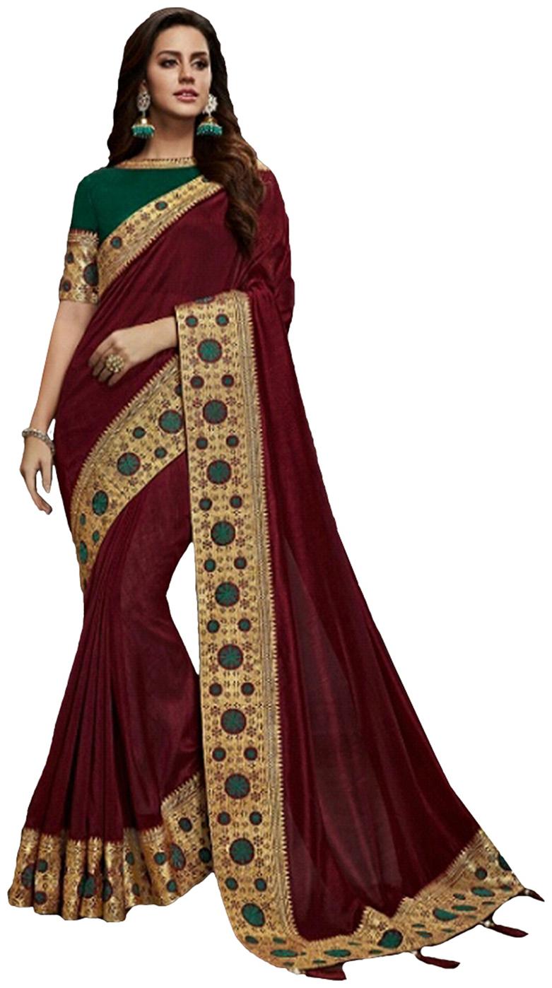 

DesiButik Party Wear Lovely Maroon Satin Silk Saree
