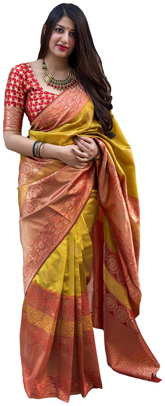 

DesiButik Party Wear Gorgeous Mustard Banarasi Silk Saree