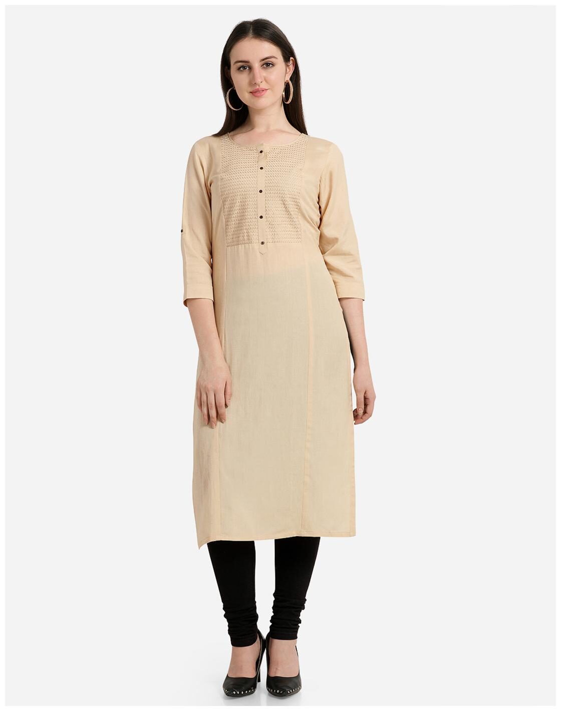 

Desibutik Women Beige Solid Straight Kurti