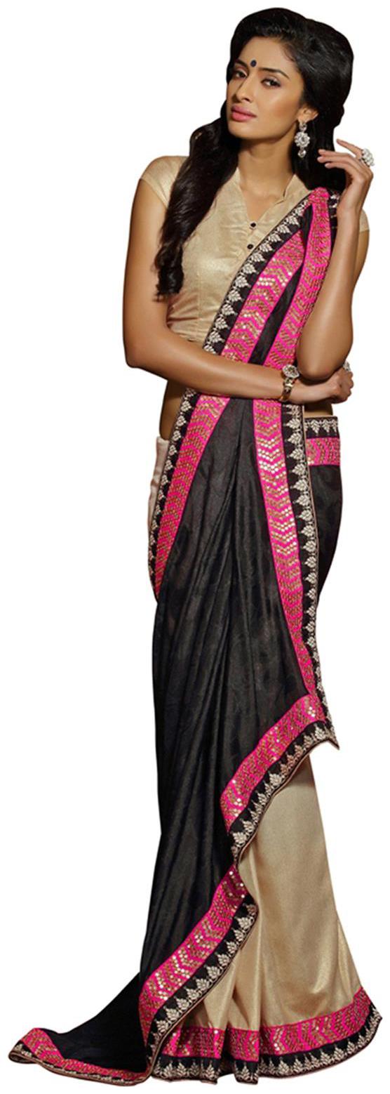 

DesiButik s Divine Black And Beige Liva Saree