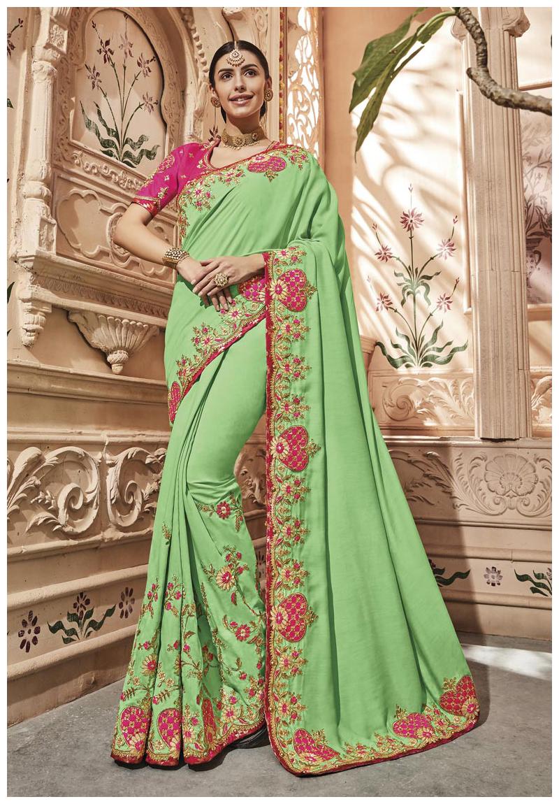 

DesiButik s Party Wear Magnificent Green Silk Saree