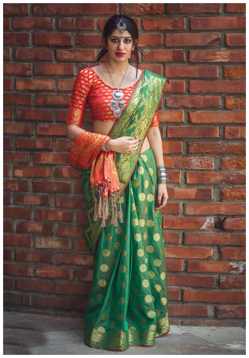 

DesiButik s Party Wear Divine Green Patola Silk Saree