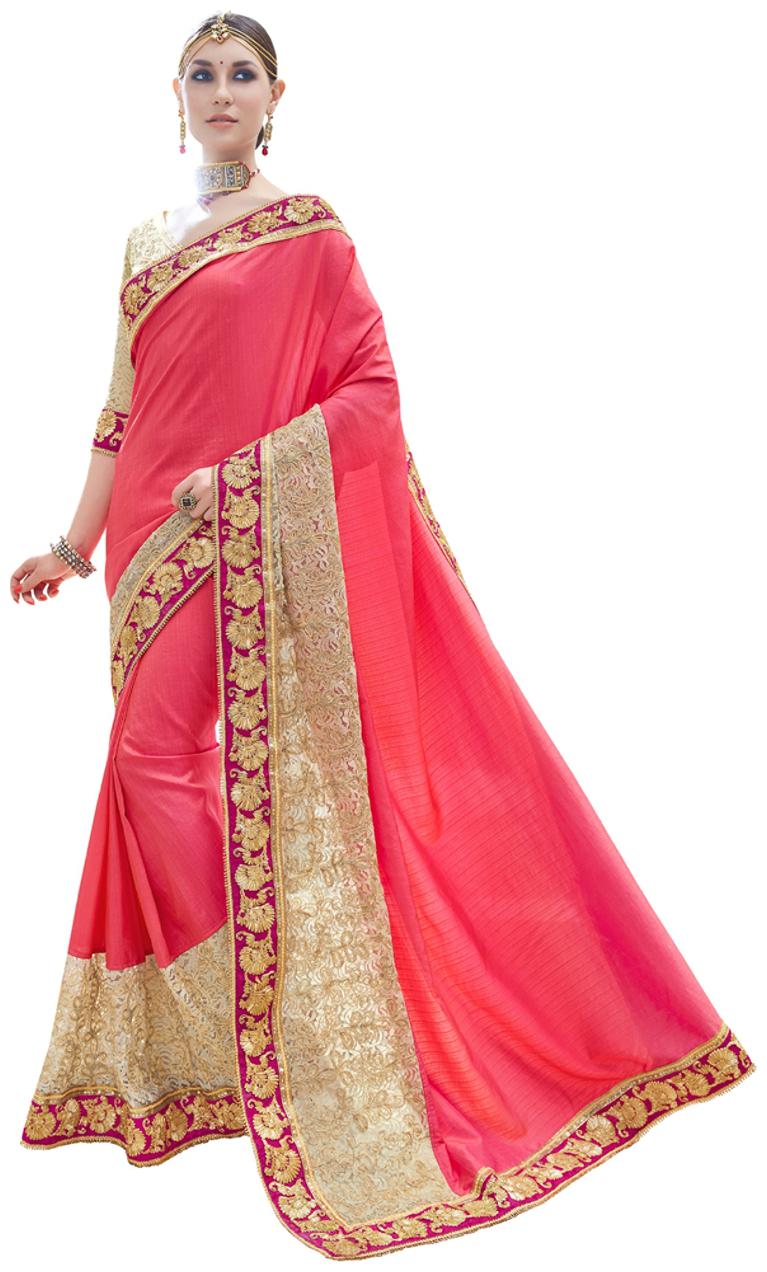 

DesiButik s Elegant Pink Two-Tone Satin Saree