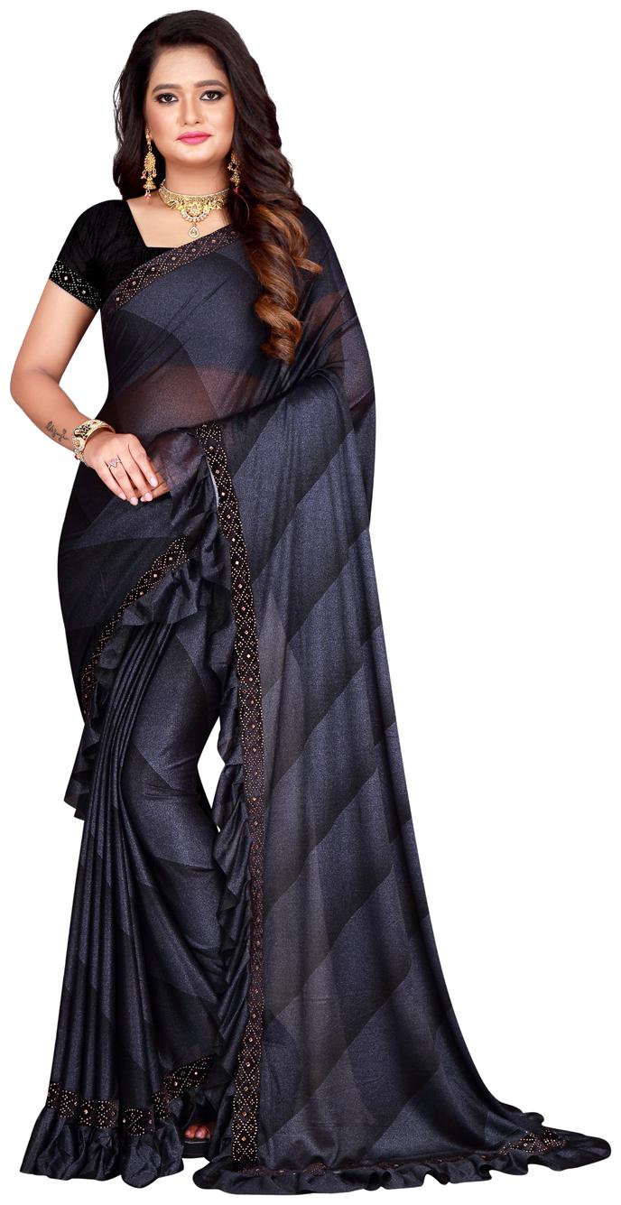 

DesiButik s Elegant Grey Lycra Ruffle Saree
