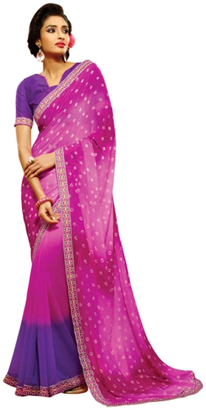 

DesiButik s Lovely Pink And Purple Chiffon And Silk Georgette Saree