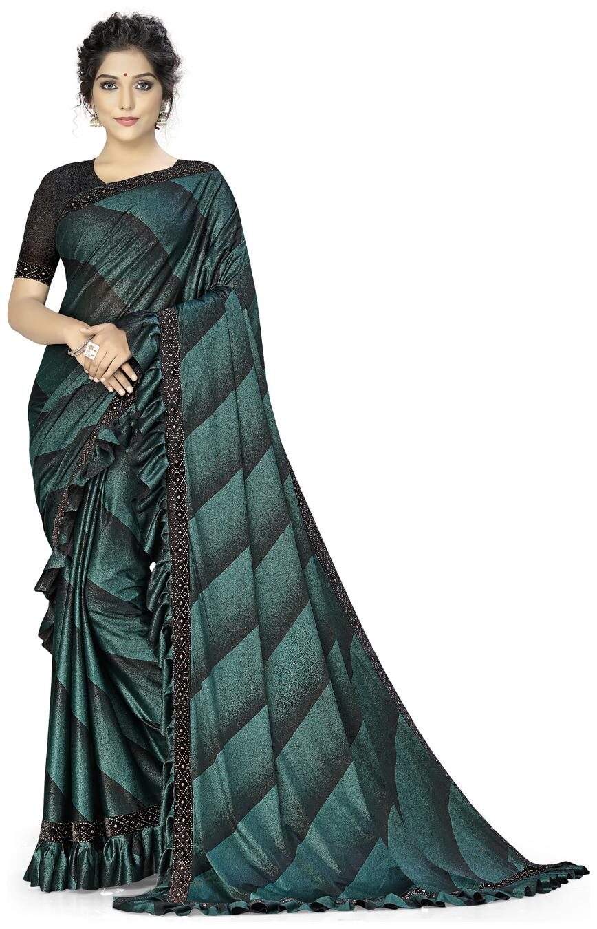 

DesiButik s Lavishing Teal Lycra Ruffle Saree