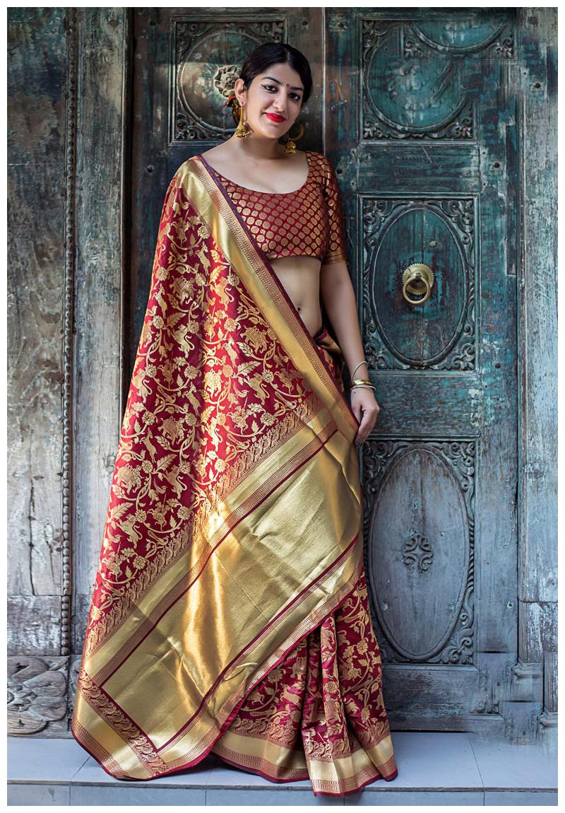 

DesiButik s Party Wear Divine Maroon Banarasi Silk Saree