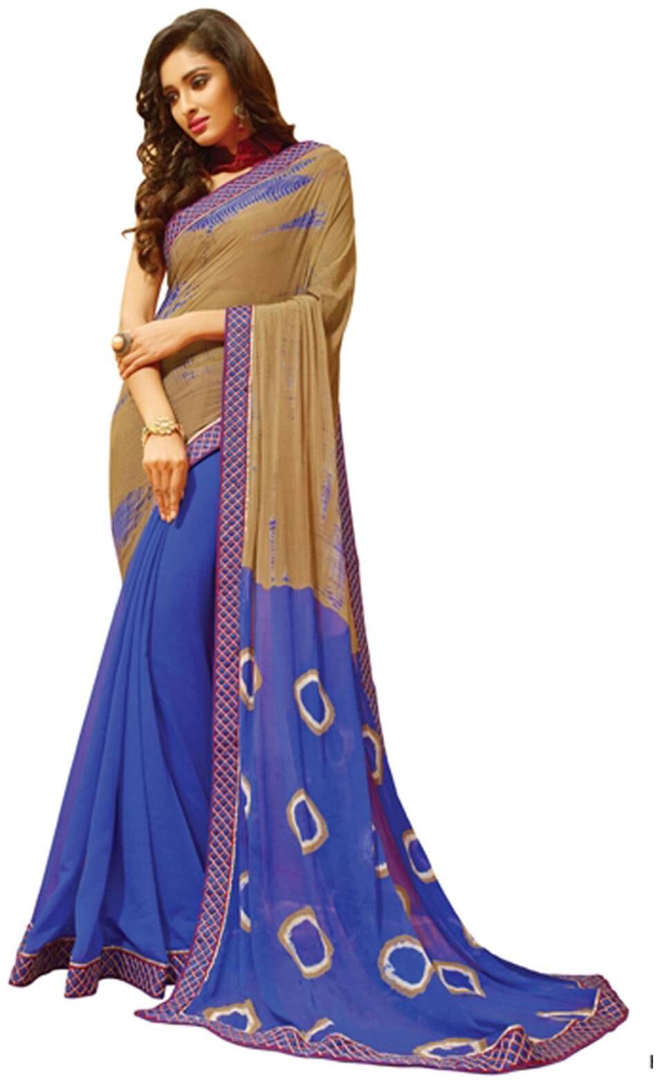 

DesiButik s Alluring Royal Blue Chiffon And Silk Georgette Saree