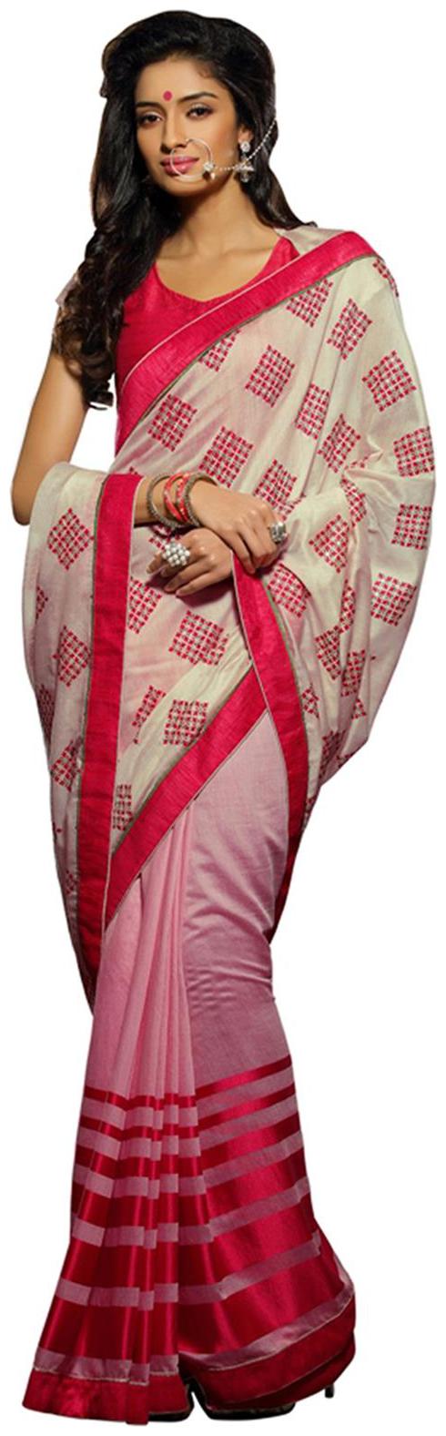 

DesiButik s Alluring Pink And White Liva Saree