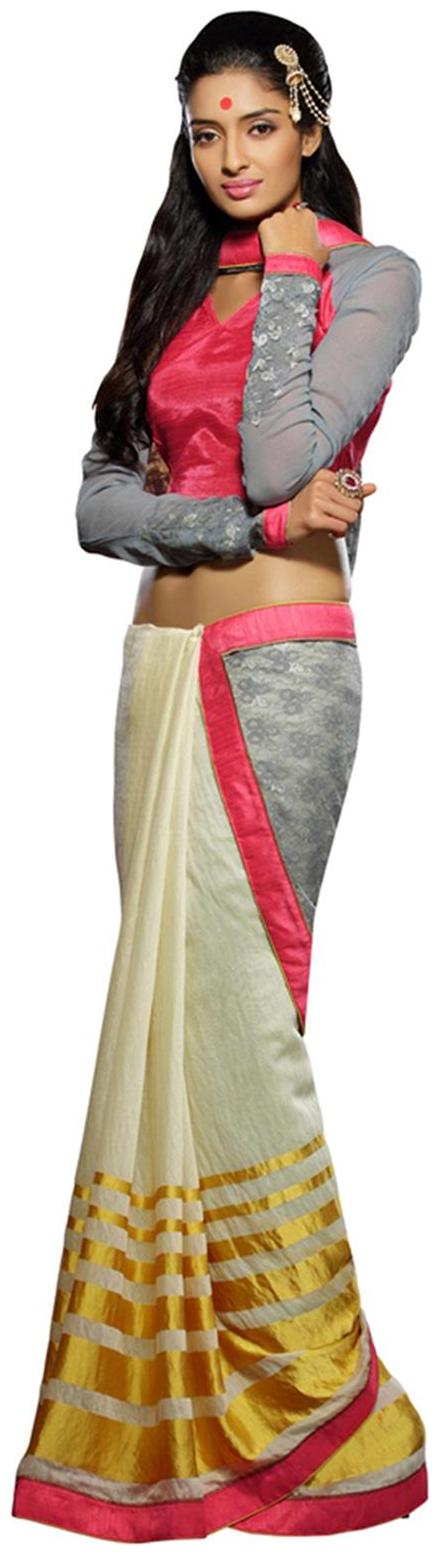 

DesiButik s Gorgeous Yellow And Grey Viscose And Jacquard And Net Saree