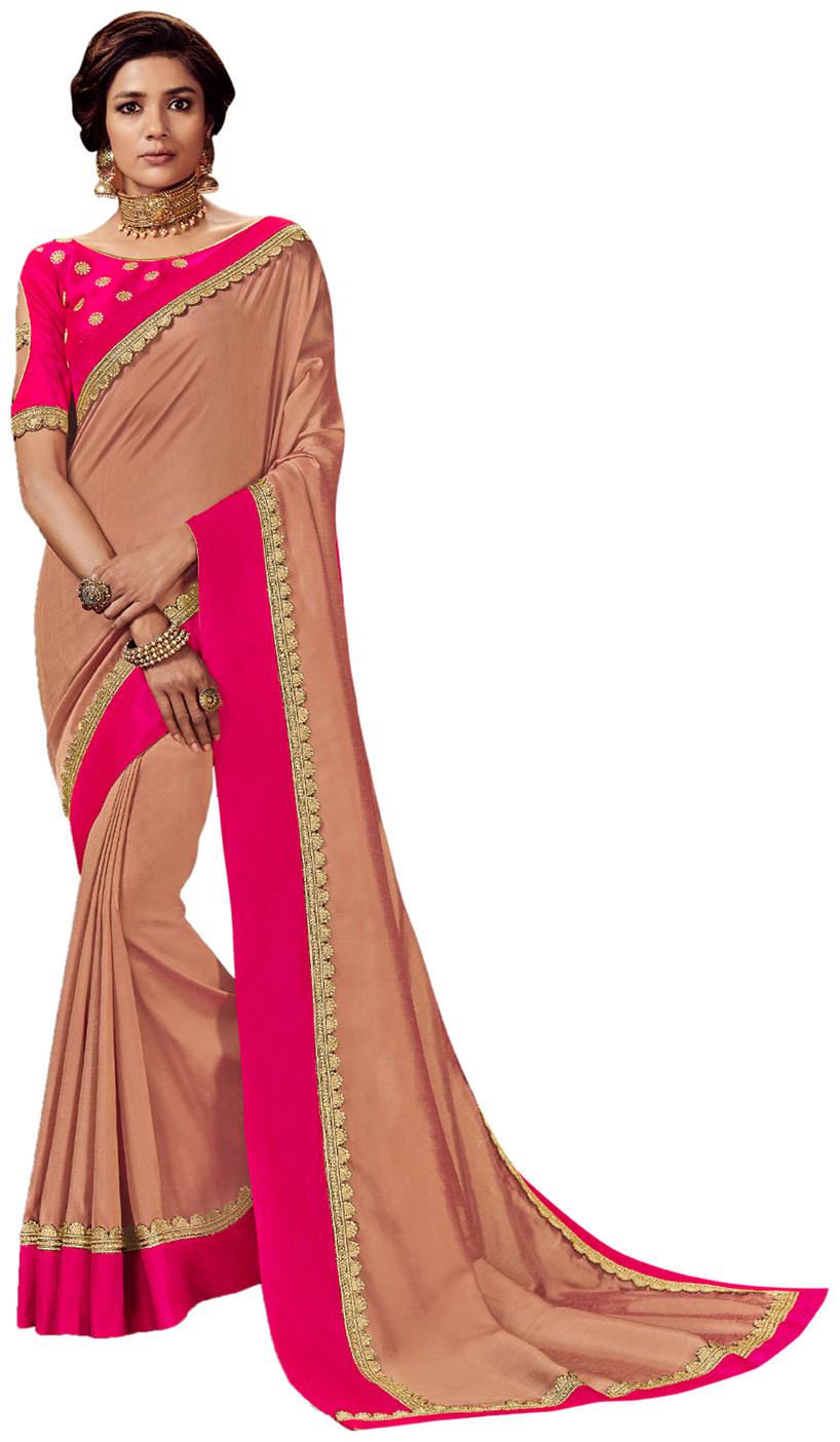 

Desibutik Satin Party Designer Saree With Blouse Peach