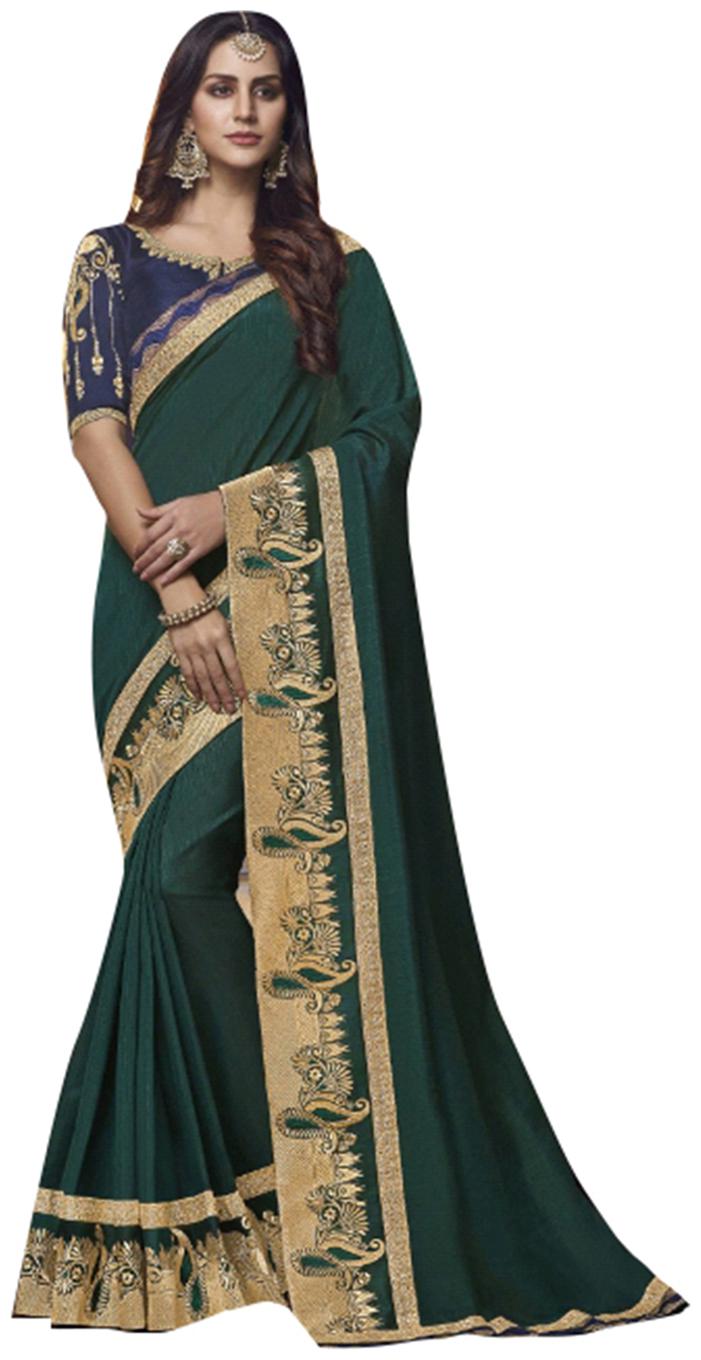 

Desibutik Silk Party Designer Saree With Blouse Green