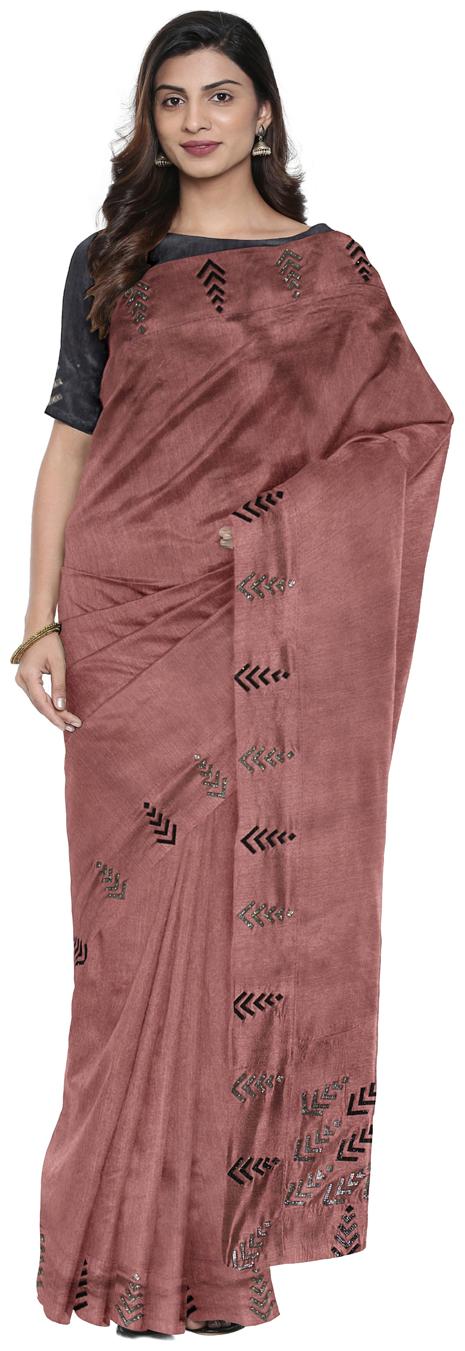 

Desibutik Silk Solid Brown Designer Saree With Blouse