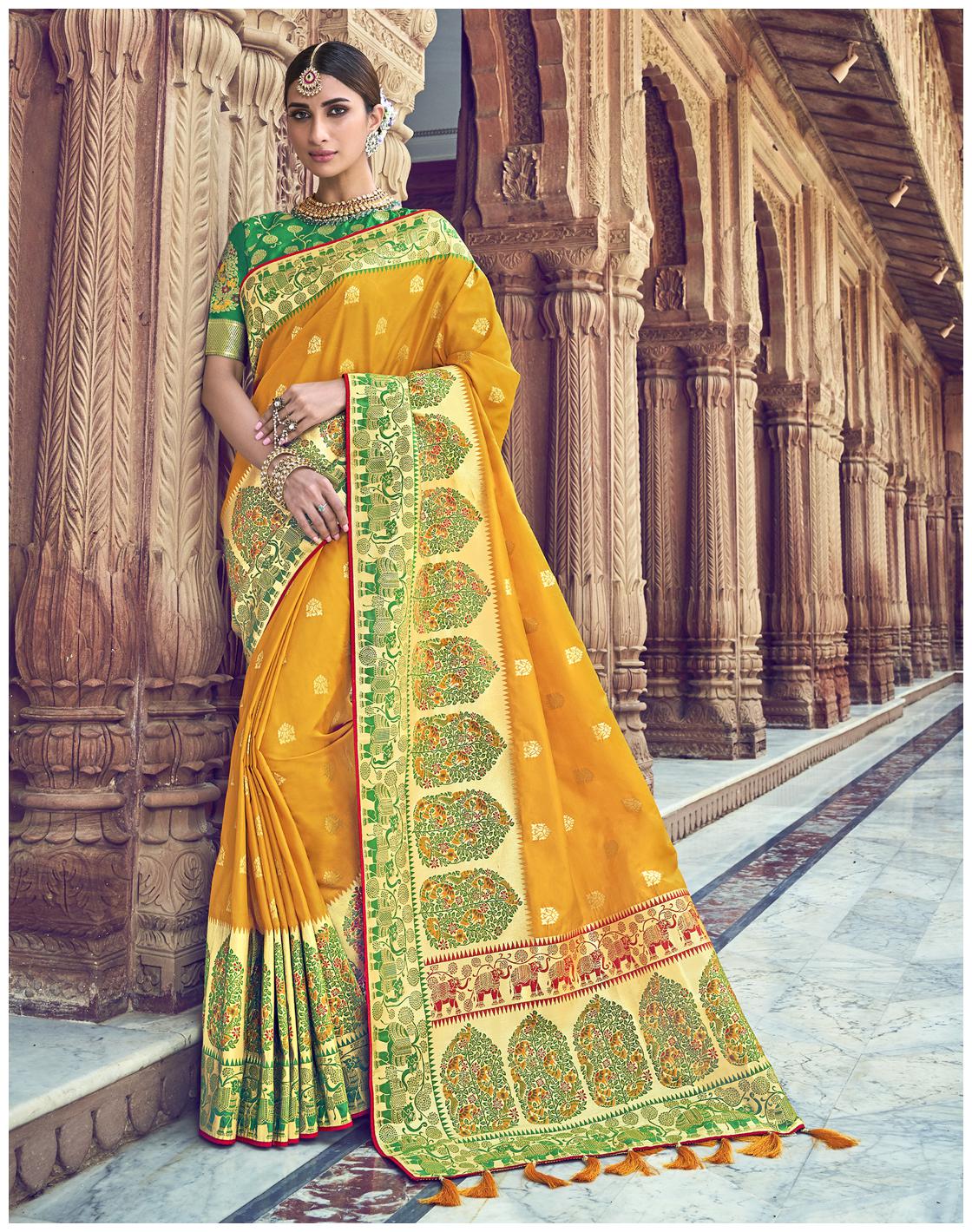 

Desibutik Silk Printed Yellow Designer Saree
