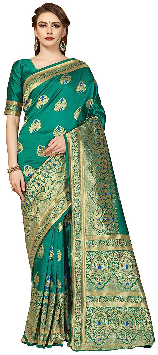 

Desibutik Silk Party Designer Saree With Blouse Green