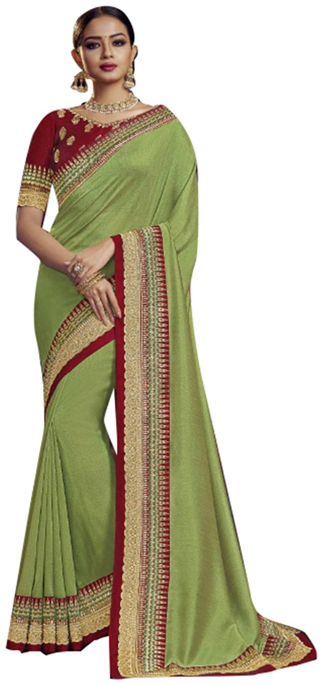 

Desibutik Silk Party Designer Saree With Blouse Green