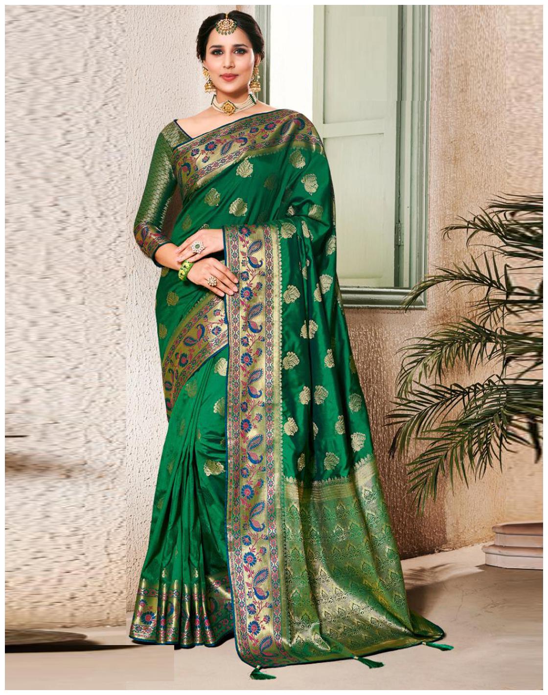 

Desibutik Silk Party Designer Saree With Blouse Green