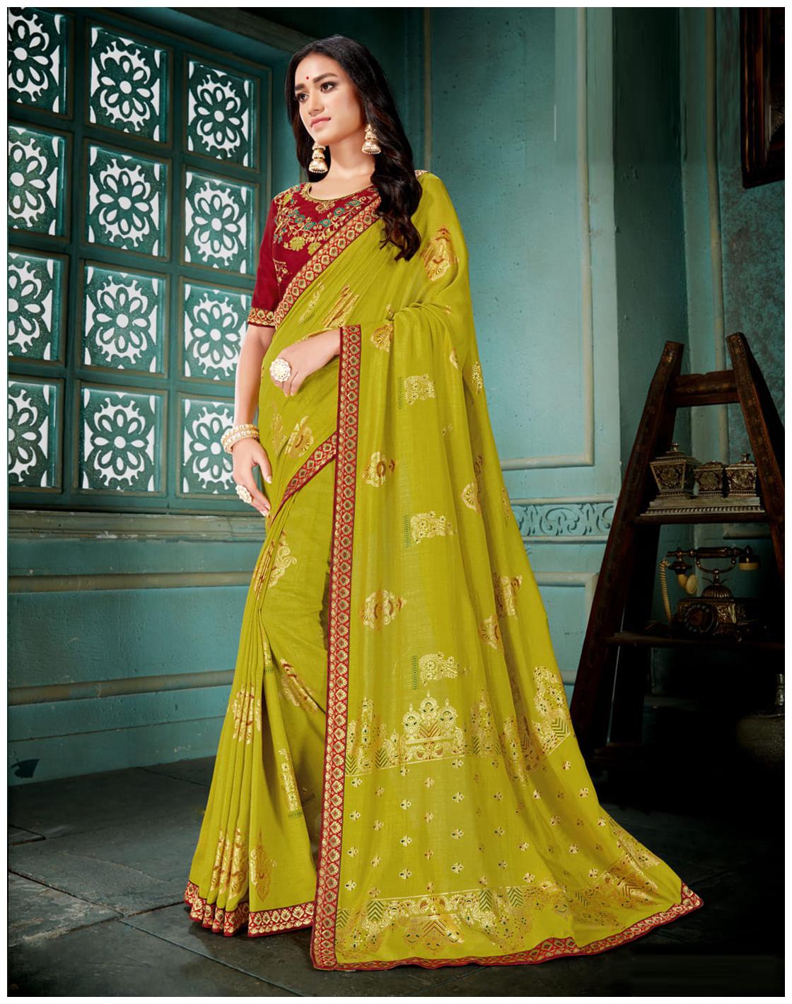 

Desibutik Women Artificial Silk Sarees Olive